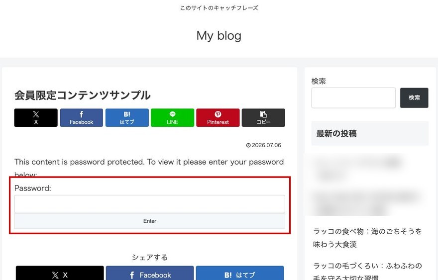 パスワード保護されたページ—パスワード入力画面