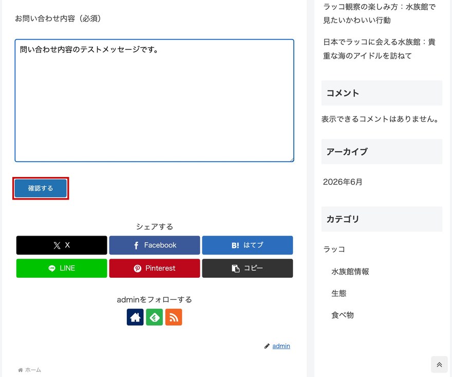 入力画面—入力済みの内容と「確認する」ボタン