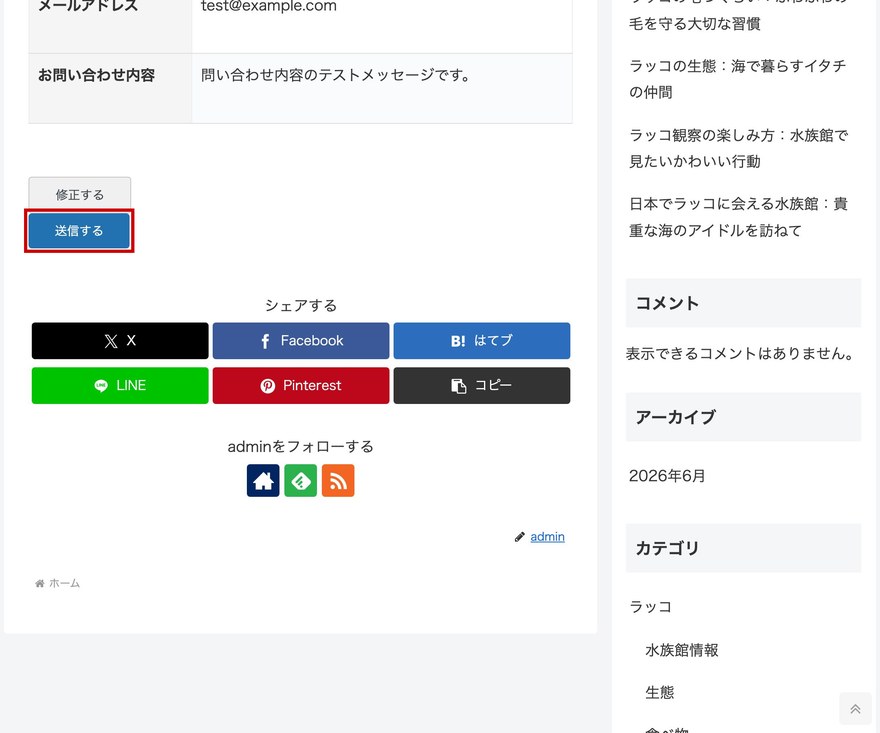 確認画面—「送信する」ボタン